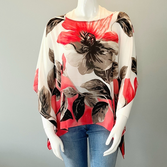 Laura Tops - [2X] Laura Semi Sheer Floral Chiffon Poncho